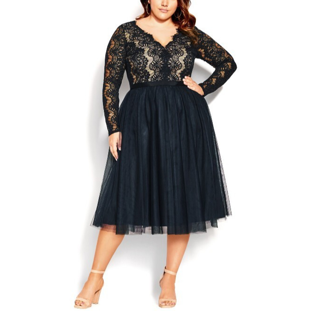 City Chic Rare Beauty Dress Lace Fit & Flare Black A Line Tulle XL Plus Size 22 - Picture 7 of 16